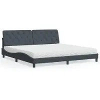 Syfax Cama con colchón terciopelo gris oscuro 200x200 cm