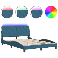 Syfax Estructura de cama con LED sin colchón terciopelo azul 140x190 cm
