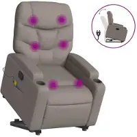 Syfax Sillón reclinable de masaje elevable tela gris taupé