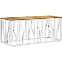 Syfax Mesa de centro acero inoxidable y madera maciza acacia plateada