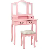 Syfax Juego de tocador y taburete madera paulownia rosa 80x69x141 cm