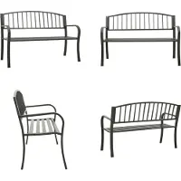 vidaXL Banco de jardín gris de 120 cm, acero. Banco para jardín, bancos de jardín, muebles de jardín, muebles para exteriores