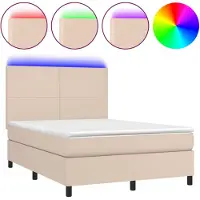 Syfax Cama box spring colchón LED cuero sintético capuchino 140x190cm