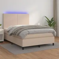 Prolenta Maison Exclusive: Base de cama con somier, colchón y luces LED, color cappuccino, 140x190 cm, tapizado en cuero sintético