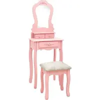 Syfax Juego de tocador y taburete madera paulownia rosa 50x59x136 cm