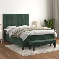 Prolenta Maison Exclusive: Base de cama con somier y colchón, color verde oscuro, 140x200 cm, tapizada en terciopelo