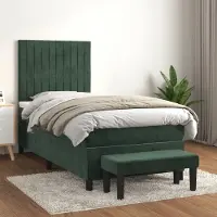 Prolenta Cama con somier y colchón, color verde oscuro, 100x200 cm, tapizada en terciopelo