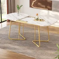 OKWISH Mesa extensible para comedor de 140/180 x 80 x 75 cm, con estructura de mármol, mesa para cocina con patas de metal, mesa para comedor y salón para 4-6 personas, color blanco