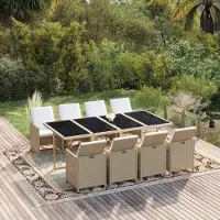 Prolenta Maison Exclusive: Juego de mesa de jardín de 9 piezas con cojines, fabricado en polirratán color beige