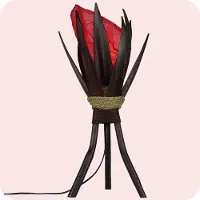 SIMANDRA Lámpara asiática de Bali, diseño de hoja de plátano, 67x24 cm. Lámpara de pie hecha a mano con técnicas tradicionales, color rojo