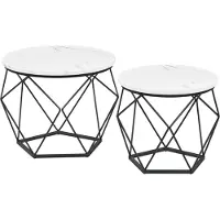 Vasagle , juego de 2 mesas auxiliares redondas, estilo moderno, tablero desmontable, estructura de acero, para sala de estar, color blanco y