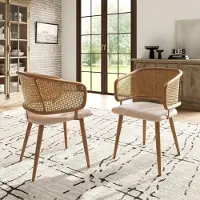 OKWISH Sillas de comedor owish, juego de 2 sillas tapizadas con patas de hierro, sillas de cocina con respaldo de ratán, sillas para comedor, sala de estar o dormitorio, color beige