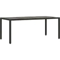Syfax Mesa de jardín superficie de vidrio ratán PE negro 190x90x75 cm