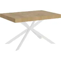 Ityhome - Mesa auxiliar extensible, 130/390 x 90 cm, modelo Plaker, roble natural, patas blancas