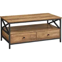 Vasagle , mesa de centro, mesa para sala de estar, con 2 cajones y superficie de almacenamiento abierta, estructura de acero en forma de X, 100 x 55 x 45 cm, estilo industrial