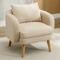 Flieks Sillón reclinable con patas de madera maciza, sillón de televisión con cojín, sillón orejero con reposabrazos y tapizado en terciopelo tipo "teddy", color beige
