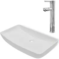 Syfax Lavabo de baño rectangular con grifo mezclador cerámica blanco