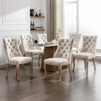 Flieks Silla de comedor , juego de 6 unidades, sillas de cocina con respaldo alto y patas de madera maciza, sillón de comedor tapizado en terciopelo, color beige claro