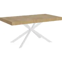 Ityhome - Mesa de comedor extensible, 160/264 x 90 cm, modelo Plaker, roble natural, patas blancas
