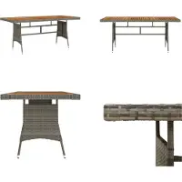 vidaXL Mesa de jardín gris, 160x70x72 cm, de ratán sintético y madera maciza de acacia. Mesa de jardín, mesas de jardín, mesa para terraza, muebles de jardín