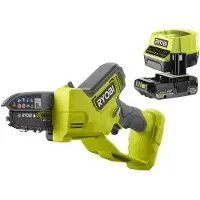 Ryobi Sierra de poda inalámbrica 18V ONE+, motor sin escobillas, espada de 10 cm, 6 m/s, incluye batería de 2.0 Ah y cargador, modelo RY18PSX10A-120