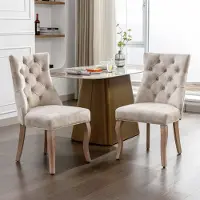 Flieks Silla de comedor , juego de 2 unidades, sillas de cocina con respaldo alto y patas de madera maciza, sillón de comedor tapizado en terciopelo, color beige claro