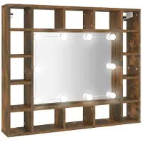 Syfax Mueble con espejo y LED color roble ahumado 91x15x76,5 cm