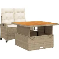 Syfax Set comedor de jardín 2 pzas con cojines ratán sintético beige