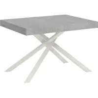 Ityhome - Mesa auxiliar para ropa, 120/204 x 80 cm, modelo Karida, patas de mesa en color cemento, superficie blanca