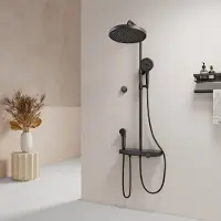 Emke Sistema de ducha con termostato, color , con ducha para niños, pantalla digital y filtro de cloro. 4 salidas, ducha de techo redonda. Ideal para familias. Columna de ducha F23