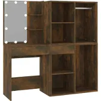 Syfax Tocador con LED y armario madera contrachapada roble ahumado