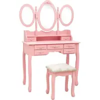 Syfax Tocador con taburete y espejo triple plegable rosa
