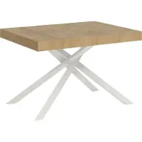 Ityhome - Mesa de comedor extensible, 120/224 x 90 cm, acabado en roble natural "Karida", patas blancas