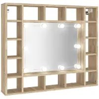 Syfax Mueble con espejo y LED color roble Sonoma 91x15x76,5 cm