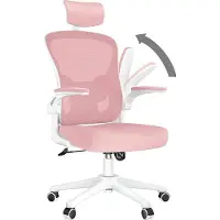 Bigzzia Silla de oficina - Silla de oficina ergonómica - Silla giratoria con soporte lumbar - reposacabezas, reposabrazos y altura ajustables - color blanco y rosa