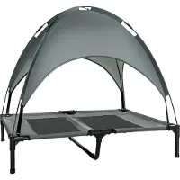 StarTech.com Cama elevada para perros, tipo tumbona para exteriores, con toldo. Fabricada en tela de tafetán transpirable. Ideal para camping y terrazas. Dimensiones: 92 x 76 cm. Color: verde militar