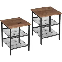 Vasagle , juego de mesas auxiliares, mesitas de noche, set de 2, estilo industrial, con estantes de rejilla ajustables, ideales para el salón o el dormitorio