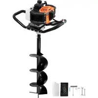 Latios Taladro de tierra Benzine - Juego de taladros para tierra de 43 cc y 1250 W - Diámetro de perforación: 20 cm - Taladro para postes, ideal para plantar - Jardín y agricultura - Color: naranja/negro