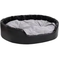 Syfax Cama para perros felpa y cuero sintético negro gris 99x89x21 cm
