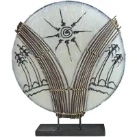 SIMANDRA Lámpara decorativa, lámpara de ambiente, lámpara asiática, lámpara de pie, lámpara de mesa, lámpara de escritorio, estilo Bali, Asia, palmera, color blanco, tamaño grande, 46 cm