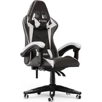 Bigzzia Silla de juego ergonómica: con soporte lumbar y reposacabezas, ajustable en altura, color y blanco