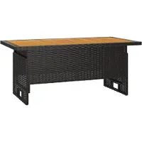 Syfax Mesa jardín negra 100x50x43/63 cm madera maciza acacia y ratán