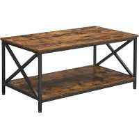 Vasagle , mesa de centro para sala de estar, mesa auxiliar con estructura en forma de X, con marco de acero y estantes, 100 x 55 x 45 cm, diseño industrial, estilo rústico