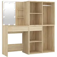 Syfax Tocador con LED y 2 armarios madera contrachapada roble Sonoma