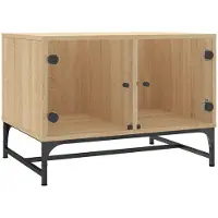 Syfax Mesa de centro con puertas de vidrio roble Sonoma 68,5x50x50 cm