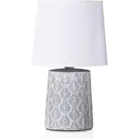 Ed Brubaker Lámpara de mesa/lámpara de noche - 33 cm - Gris - Base de cerámica - Decoración con motivos de hojas - Pantalla de lino blanca