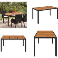 vidaXL Mesa de jardín con tablero de madera, color , 150x90x75 cm, de ratán sintético. Mesa de jardín con tablero de madera. Mesas de jardín con tablero de madera. Muebles de jardín. Mesa de comedor