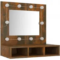 Syfax Mueble con espejo y LED color roble ahumado 60x31,5x62 cm