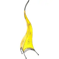 SIMANDRA Lámpara oriental, lámpara de henna, lámpara de cuero marroquí, lámpara de mesa, lámpara de pie, París, sol, 100 cm, color amarillo