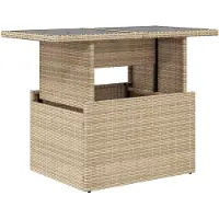 Syfax Mesa de jardín superficie de vidrio ratán PE beige 100x55x73 cm
